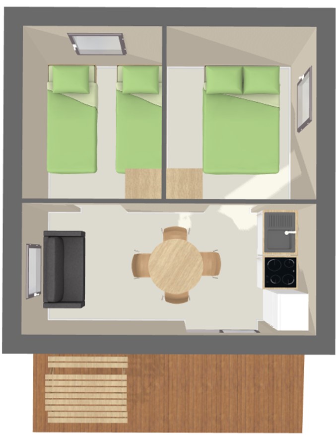 Ver el mapa Ecolodges de lona y madera 37m² (2 habitaciones - 4 pers)